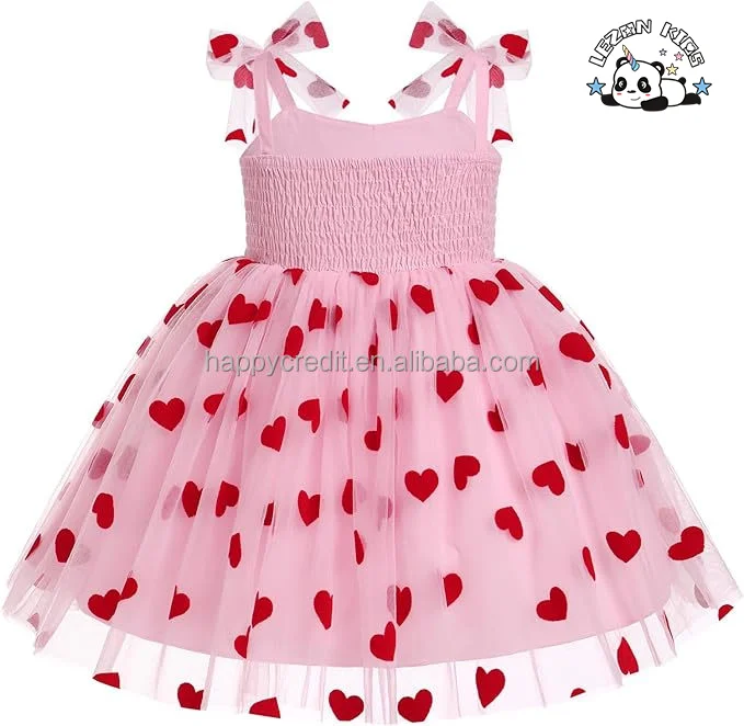 LEZONKIDS - Vestido vermelho personalizado com malha sem mangas e alças de laço, parte de trás cor-de-rosa para meninas no verão para crianças de 2 a 14 anos